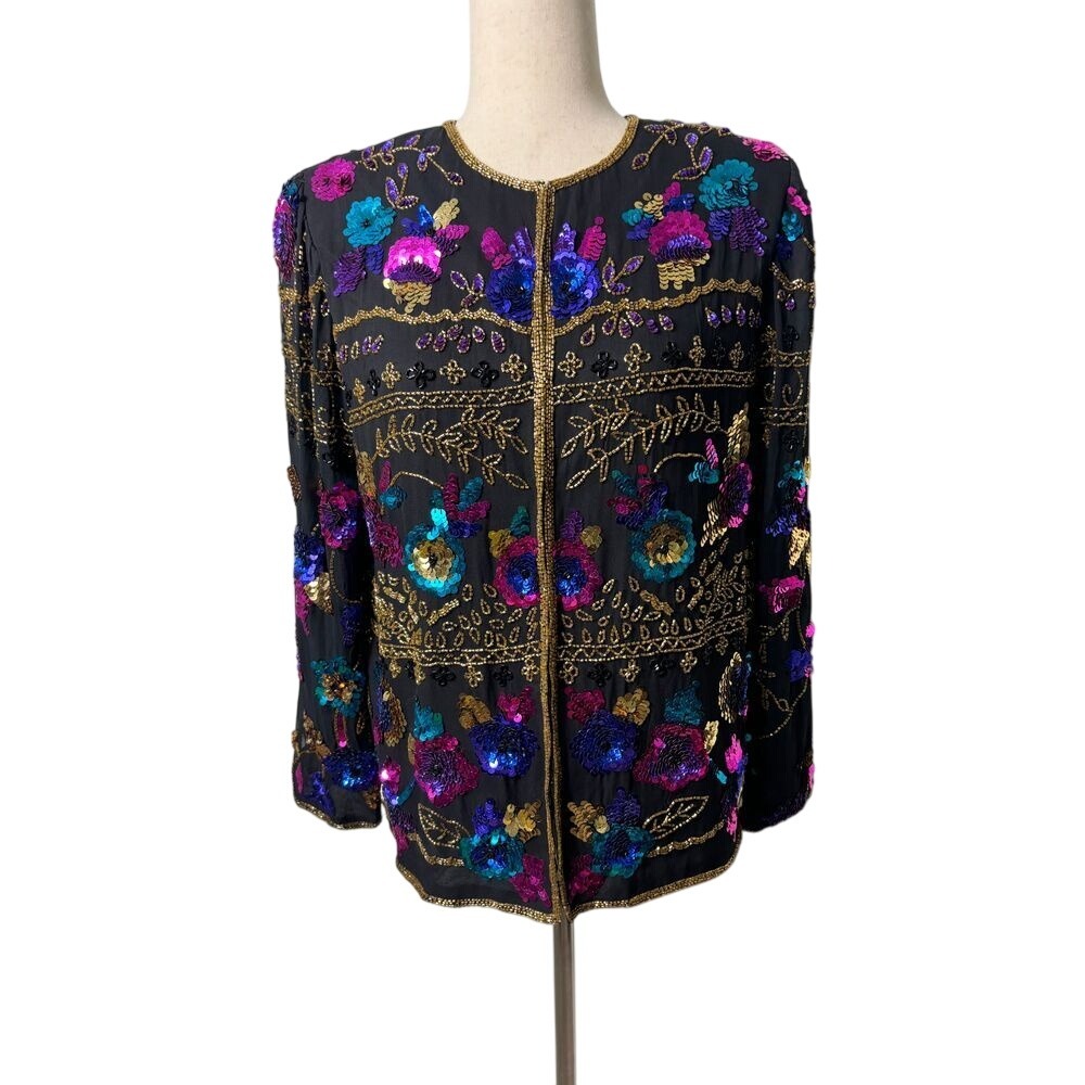 NWT Drapers & Damon's Sequin Silk Top Jacket Women's Size Small Multicolor
